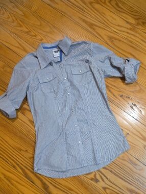 Women's Harley Davidson Casual Light Blue Micro-Pattern Snap Button-Down Shirt